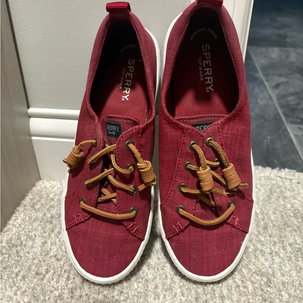 Sperry Burgundy Canvas Shoes with Tan Laces